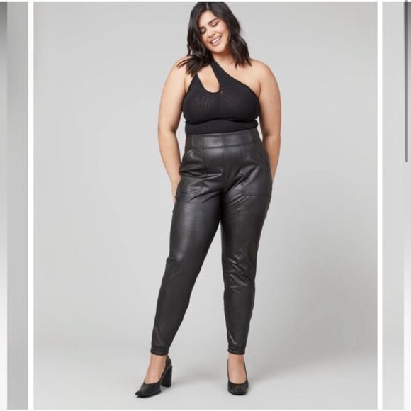 Spanx women’s black leather-like jogger pants size Large - Picture 1 of 10
